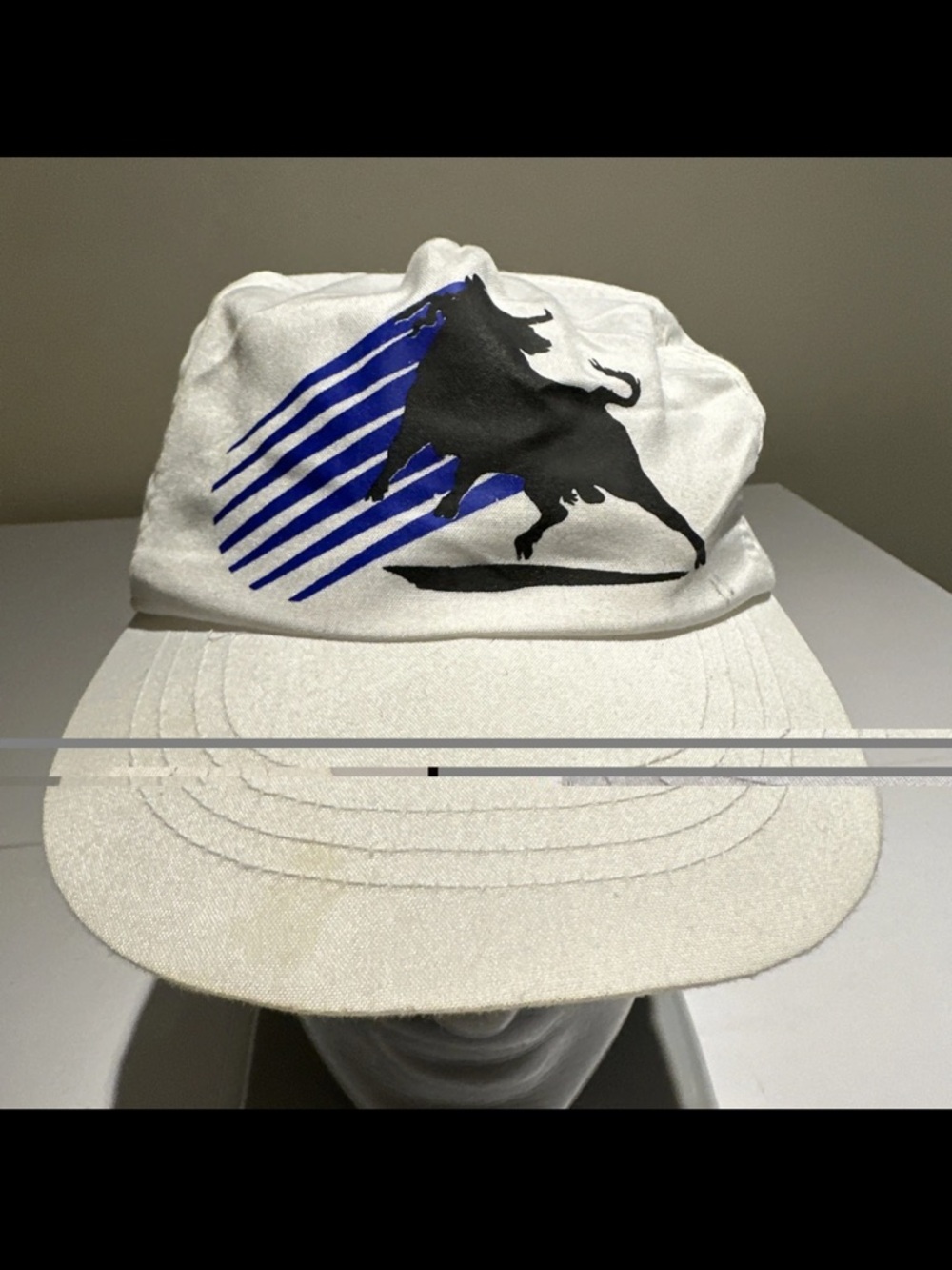 White Bull Graphic Cap with Blue Accent